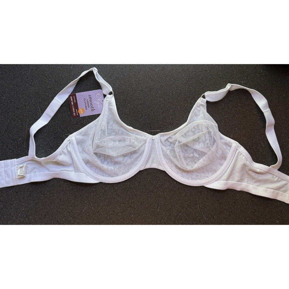 NWT Olga #5002 Satin Swirl Lace Bra Unpadded Underwire Women’s 36DD White Angel